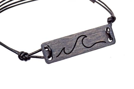 SKONIDA Armband WAVE Holzarmband Armband aus Holz und Leder Gravur Welle surfen segeln kiten Meer Ostsee Nordsee Geschenk Geschenkidee Geschenkbox Geschenkverpackung