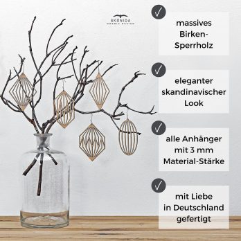SKONIDA Design Weihnachtsschmuck aus Holz – edle nordische Holzdeko im 3 er Set (Set B)