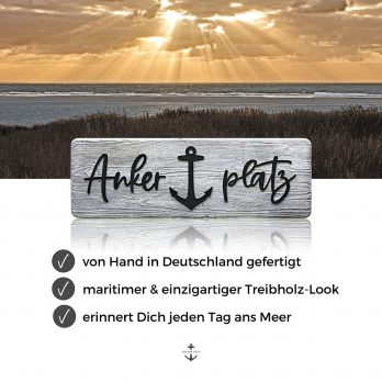 ANKERPLATZ Schild aus Holz – maritime Wand-Deko im Treibholz-Look – ANKERPLATZ Schriftzug für maritime Einrichtung
