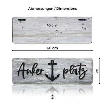 ANKERPLATZ Schild aus Holz – maritime Wand-Deko im Treibholz-Look – ANKERPLATZ Schriftzug für maritime Einrichtung