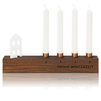 Kerzenständer Weihnachten aus Holz – mini Kerzenhalter für 4 Baumkerzen – Alternative zum Adventskranz – Farbe Nussbaum