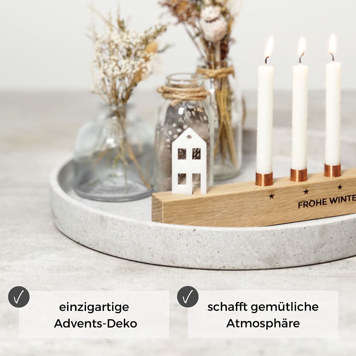 Kerzenständer Advent aus Holz - Mini Kerzenhalter für 4 Baumkerzen