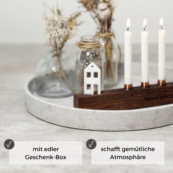 Kerzenständer Weihnachten aus Holz – mini Kerzenhalter für 4 Baumkerzen – Alternative zum Adventskranz – Farbe Nussbaum