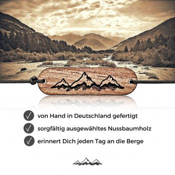 Design Bergsteiger-Armband mit Berg Gravur – stilvoller Holz-Schmuck für Damen & Herren in Geschenk-Box