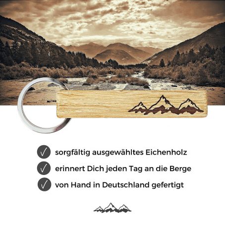 schlüsselanhänger schlüsselband taschenanhänger rucksackanhänger key-chain holz-schlüsselanhänger berge outdoor wandern bergsteiger holz natur alpen