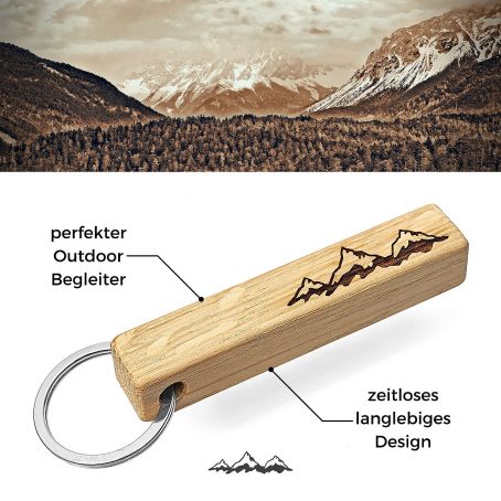schlüsselanhänger schlüsselband taschenanhänger rucksackanhänger key-chain holz-schlüsselanhänger berge outdoor wandern bergsteiger holz natur alpen