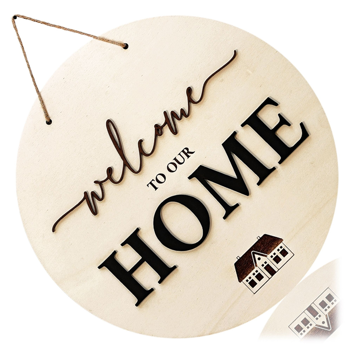 Welcome Home Schild - modernes Landhaus Türschild aus Holz
