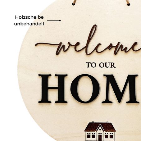 Welcome Home Türschild aus Holz zum Aufhängen - modernes Landhaus Deko Holz-Schild mit 3D Schrift-Zug